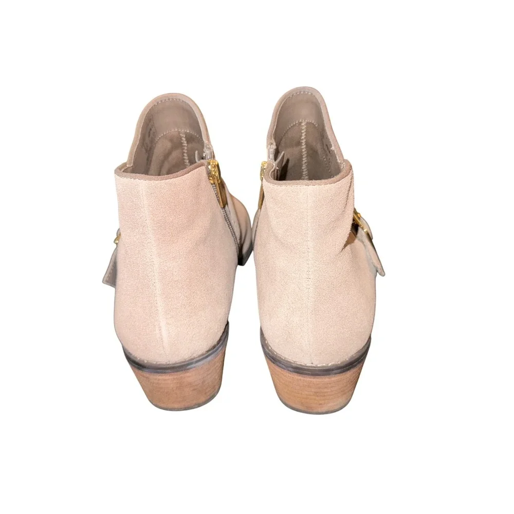 Lands' End Women's Ankle Boots Beige 10B Suede Leather Buckle Accent Zip Closure